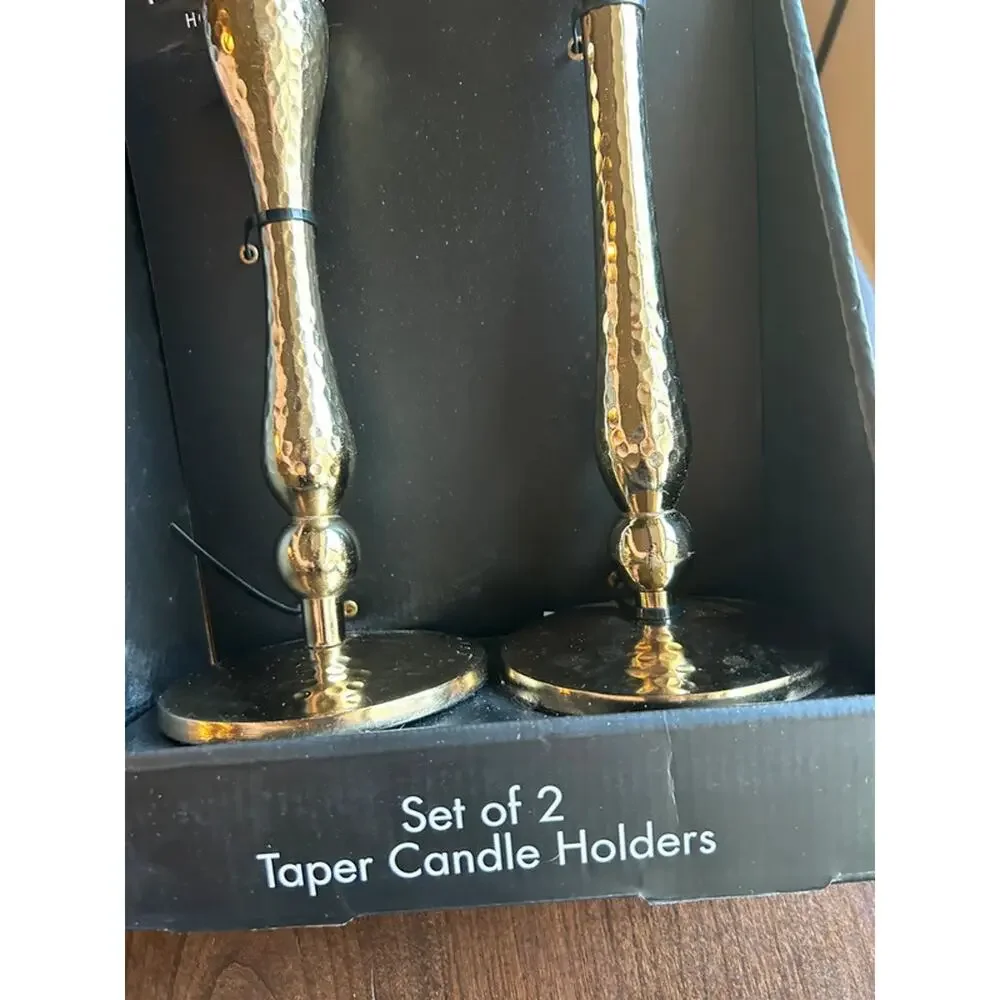 New Tahari Home hammered brass taper candle holders gold textured finish